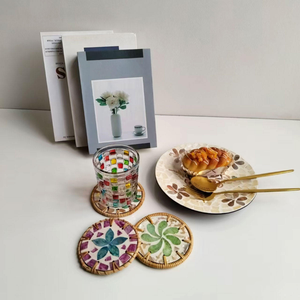Natural Rattan Inlay <b>Coaster</b> Set Handmade <b>Woven</b> Drink Cup Mat Made in Vietnam - Product Image 4