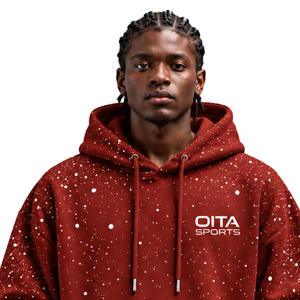 Sudadera con Capucha para Hombre, Estampado Rojo Óxido con Manchas Blancas, Sudadera Gruesa con Cordón Ajustable, Manga Larga, Bolsillo Frontal Tipo Canguro - Product Image 3