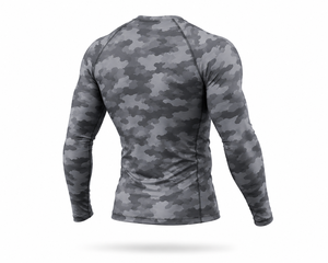 Custom <b>Men</b> Gray Camouflage <b>Compression</b> Rash Guard Long Sleeve Gym <b>Shirt</b> Athletic Fitness Training Workout Sportswear Base Layer - Product Image 3
