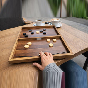 Crafted Wood <b>Backgammon</b> <b>Board</b> With Black White Pieces Elegant Office Decor Tabletop Strategy Game Set For Family Enjoyment - Product Image 5