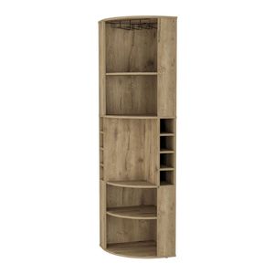 FM FURNITURE Mobile Bar Angolare Macadamia Clifton con 8 Portabottiglie Integrati, 5 Ripiani e Gancio Portabicchieri - Product Image 2