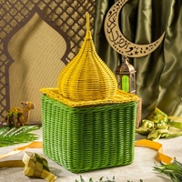 Panier en paille tissé en forme de dôme avec couvercle, Ramadan Mubarak, panier cadeau pour l'Aïd, pour bonbons, dattes et en-cas arabes