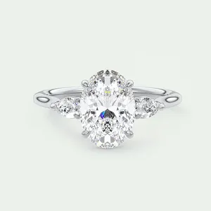 Moissanite Engagement <b>Ring</b> <b>925</b> Sterling <b>Silver</b> White Gold Plated Oval Cut Luxury Wedding <b>Ring</b> for Women - Product Image 3