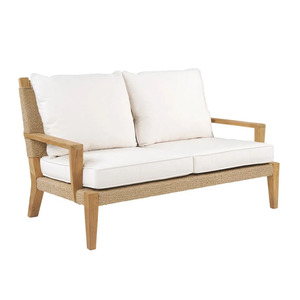 Sillón de Exterior con Asiento de Mimbre Acolchado, Sofá de Patio con Estructura de Madera, Sillón de Descanso para Jardín, Villa u Hotel - Product Image 3