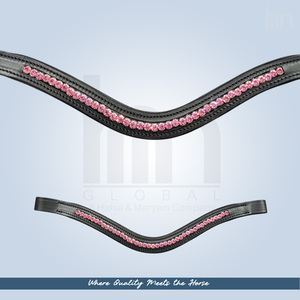 Diadema para Caballo de Cuero Acolchado de Neopreno, Estilo Swarovski, Color Rosa, con Cristales, Diseño Ondulado, para Exteriores - Product Image 4