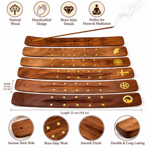 Porta Incienso de Madera de Sándalo Hecho a Mano, Quemador de Incienso con Incrustaciones de Latón para Meditación y Decoración del Hogar - Product Image 4
