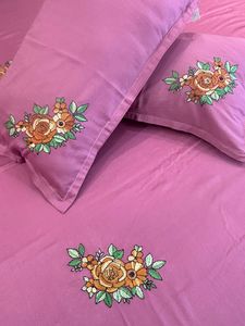 Brown Rose Floral Design Wine Color Embroidered Cotton Bedsheet <b>Set</b> Soft Luxury <b>Bedding</b> <b>Set</b> Queen Size High Quality - Product Image 5