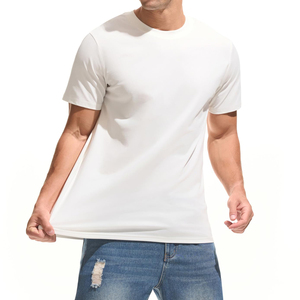 T-shirt tricoté à manches courtes pour homme, couleur blanc cassé, col rond, séchage rapide, coupe classique, couleur unie, vêtement décontracté - Product Image 3
