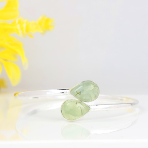 Natural Green Prehnite Gemstone 925 Sterling Silver Bypass Bangle Handmade Designer Teardrop Double <b>Stone</b> Cuff <b>Bracelet</b> - Product Image 6
