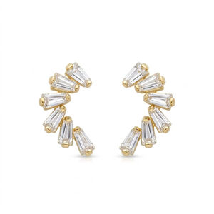 Boucles d'oreilles clous en forme d'éventail coniques baguette de 0,85 ct pour femme, en or massif 14 carats avec diamants de laboratoire, cadeau pour demoiselle d'honneur - Product Image 2