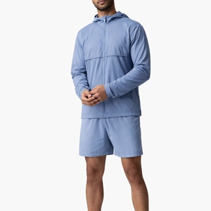 Conjunto de Sudadera Ligera y Pantalones Cortos de Color Sólido para Hombre, Conjunto Deportivo Informal de Dos Piezas para Verano, Transpirable - Product Image 1