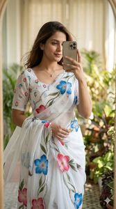 Exclusive Designer Look Georgette Printed <b>Saree</b> Elegant <b>Blouse</b> Stylish Fancy Ethnic Latest Trendy Indian Modest Party Wear Women - Product Image 6