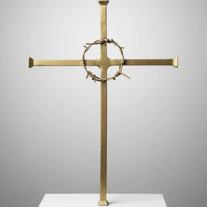 Sculpture artisanale en métal doré peinte à la main, motif croix, fil barbelé, couronne d'épines, minimaliste, décoration chrétienne pour la maison, religieuse, Noël - Product Image 2