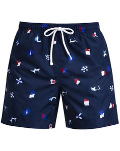 Shorts de bain imprimés bleu marine pour hommes, séchage rapide, shorts de plage, shorts de surf d'été, taille élastique avec cordon de serrage, décontractés, fabricant OEM personnalisé - Product Image 1