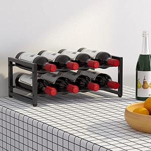 Pine Wood Industrial 8-Bottle Wine Rack <b>Black</b> Metal <b>Frame</b> Wholesale Moradabad - Product Image 2