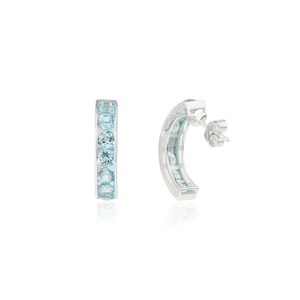 Pendientes de Aro en Forma de C de Plata de Ley 925 de Alta Calidad con Topacio Azul 100% Auténtico para Mujer - Product Image 5