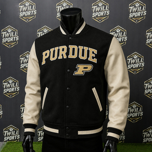 Veste universitaire Purdue pour homme, noire, en laine/nylon, avec manches brodées, style bomber, vêtement décontracté d'hiver, personnalisable - Product Image 2