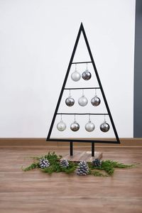 Metal Christmas <b>Tree</b> Decoration | Black Iron <b>Tree</b> <b>Stand</b> with Wooden Base | Holiday Home Decor - Product Image 5