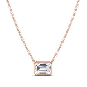 White Gold Plated 14K Yellow Gold Emerald Cut Moissanite Pendant <b>Necklace</b> with Bezel Set Link Chain for Women Wedding Jewelry - Product Image 6