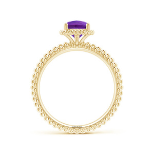 Anillo Solitario con Gema Púrpura Corte Cojín para Mujer con Halo de Cuerda y Diseño de Banda con Cuentas en Oro de 10K, 14K, 18K y Plata 925, 935 - Product Image 3