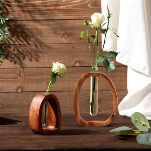 Vase à fleurs élégant et raffiné, support en bois, design Art Déco, écologique, fait main, pour la maison, diamètre 4"-6" - Product Image 1