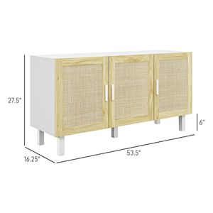 Credenza in Stile Villa con Ante in Rattan, 3 Porte e Ripiani Regolabili, Finitura Bianca e Naturale - Product Image 3