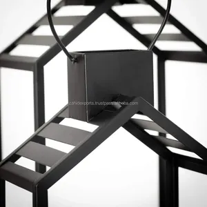 Metal Lantern Candle <b>Holder</b> House Shape Black Tabletop Home Decoration Heat Resistant Outdoor Indoor Use - Product Image 2