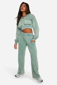 Ensemble jogging et sweat à capuche en polaire vert menthe uni pour femme, écoresponsable, avec poches latérales et fermeture éclair - Product Image 2