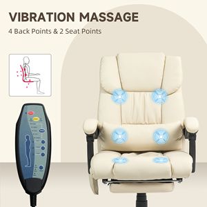 Beige High Back Reclining Office Chair with 6 <b>Vibrating</b> Points Nylon Base and <b>Remote</b> Includes Footrest and Massage Features - Product Image 6