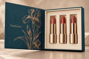 Boîte d'emballage cosmétique rigide personnalisée de style livre pour trois rouges à lèvres - Product Image 1