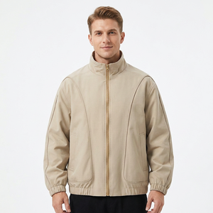 Chaqueta Beige para Hombre, Cuello Alto, Cierre de Cremallera, Cortavientos, Casual, Corte Holgado, Otoño, Manga Larga, Color Sólido - Product Image 6