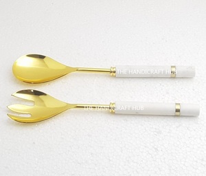 Wholesale Premium Quality Eco-Friendly Dishwasher <b>Safe</b> Stainless Steel Salad Server Set 2 Transparent Resin Handles India New - Product Image 5