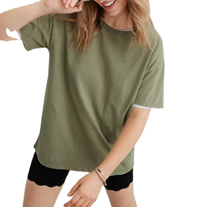 Women's <b>V</b>-<b>Neck</b> Short Sleeve Loose Fit Solid Color Cotton Jersey Casual <b>T</b>-<b>Shirt</b> Spring Summer Breathable Knitted Top - Product Image 3