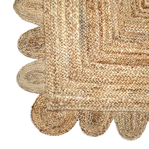 Tapis en jute bio fait main, tressé, style bohème, antidérapant, écologique, bord festonné, rectangulaire, décoration intérieure - Product Image 5