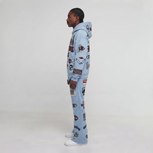 Ensemble de survêtement streetwear pour homme avec sweat à capuche zippé et pantalon large en molleton de coton épais - Product Image 3