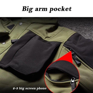 Wholesale Men's Tactical Softshell Jacket Windproof Waterproof Fleece Lined Multi Pocket Outdoor Hiking Utility <b>Coat</b> OEM - Product Image 6