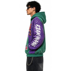 Sudadera con capucha y cremallera para hombre BRANDNAME, verde y morado, estilo urbano, corte holgado, manga regular, forro polar - Product Image 5