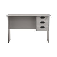 Bureau de direction moderne en panneau stratifié avec meuble de rangement à trois tiroirs et serrure de sécurité, finition grise, compatible ordinateur portable, pour bureau à domicile