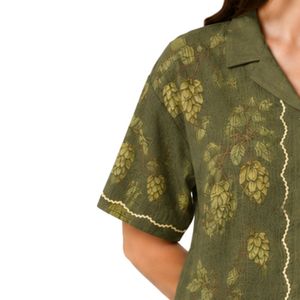 Camisa de Manga Corta con Estampado Floral Verde Oliva para Mujer, Blusa Informal de Verano de Algodón con Cuello y Botones, Tops de Moda Personalizados OEM - Product Image 3