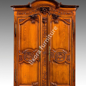 Luxury Handcrafted Solid Wood 2 Door <b>Wardrobe</b> Ornate French Floral Carving Premium Honey Oak Finish - Product Image 3