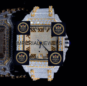 Montre mécanique automatique carrée de haute qualité en or rose, cadran romain, entièrement sertie de diamants Moissanite, style Hip Hop - Product Image 1