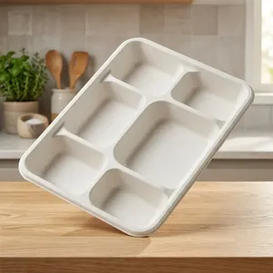 Top Selling 6CP Meal Tray <b>Pulp</b> Moulded Disposable Eco Friendly Compostable Food Container for Catering and Private Label - Product Image 2