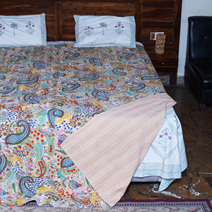 Vintage Ethnic Kantha Quilt Hand Stitched Cotton Patchwork <b>Bedspread</b> Paisley Floral Home Bedroom Cover - Product Image 6