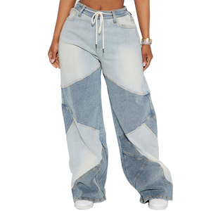 Jean en denim pour femme de haute qualité, coupe droite décontractée, taille haute, délavage léger, 100 % coton, séchage rapide, respirant, idéal pour l'hiver - Product Image 1