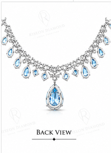 Exquisite <b>necklace</b> in 18K white gold with oversized pear cut blue gemstone centerpiece surrounded by brilliant lab grown diamond - Product Image 5