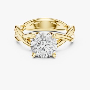 Bague de fiançailles solitaire torsadée en or jaune 9 carats avec diamant de laboratoire rond de 2 carats, bijoux de mariée personnalisés en gros - Product Image 1