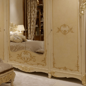 Luxury French Classic Mahogany <b>Wardrobe</b> Ivory Finish Gold Accent Carving Mirror Door Elegant Bedroom Furniture Customized - Product Image 5