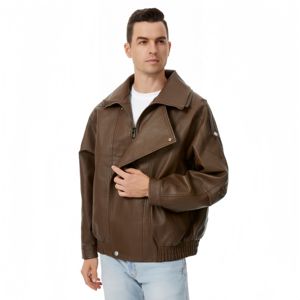 Ropa de Otoño para Hombre, Chaqueta de Cuero de Moda, Talla Grande, Chaqueta Casual de Manga Larga con Cuello Alto, Chaqueta de Piloto - Product Image 4