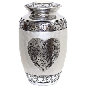 Handcrafted Pearl White Enamel Adult Cremation Urn For Human Ashes Elegant Metal Brass Funeral Urn With Hand Engraved Silver - Product Image 3
