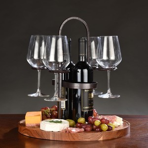เขียงไม้มะม่วงแบบแบ่งส่วนพร้อมที่วางแก้วไวน์ ขายส่ง - Product Image 4